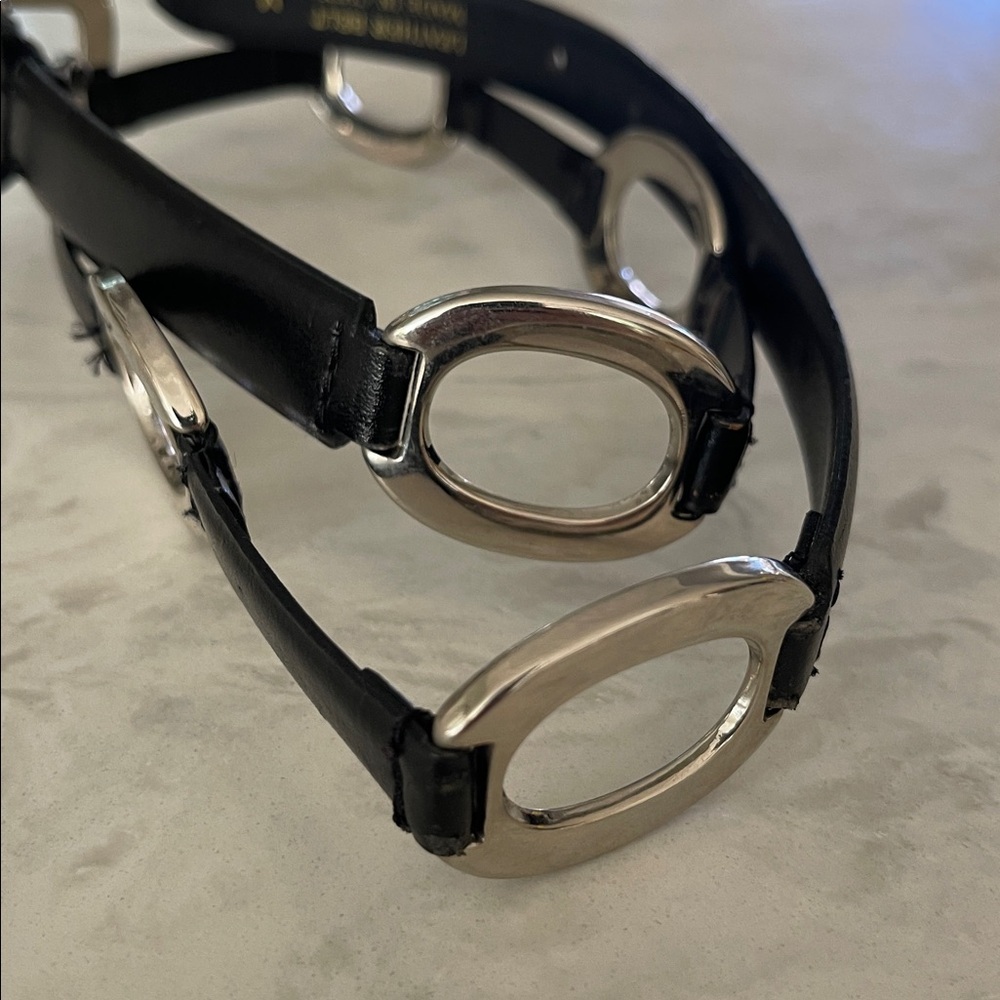Amiee Lynn black leather belt silver tone oval links size M - Picture 4 of 17